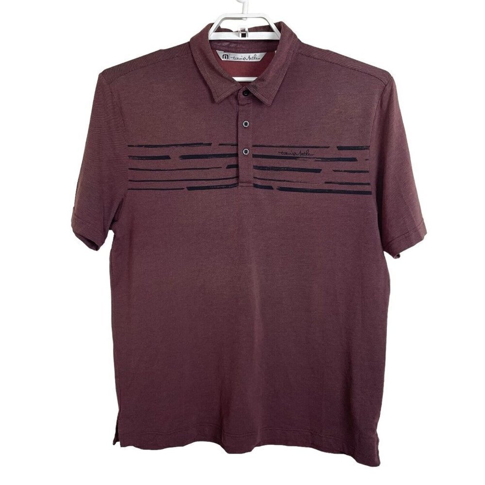 Travis Mathew Size L Polo‎ Shirt Brown  Black Striped Golf